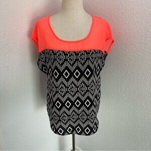 Charmin Charlie Sleeveless Sexy Scoop Neck Black Chevron Orange Top Size M